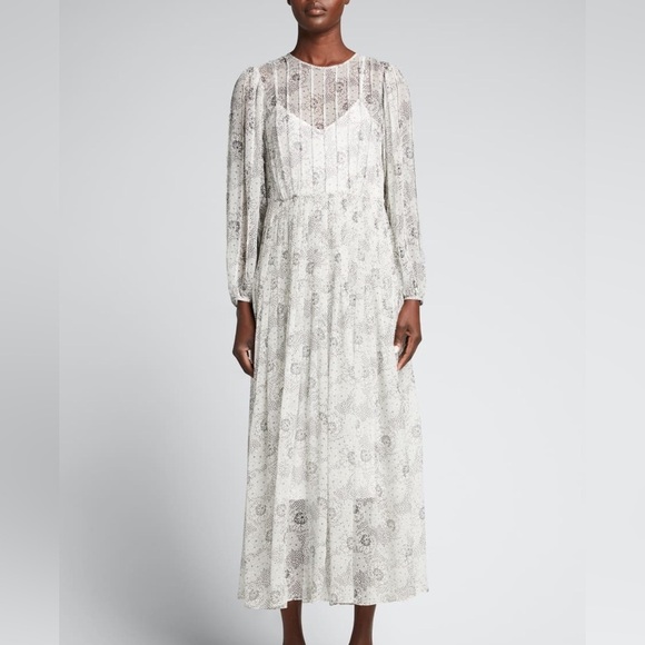Rebecca Taylor Dresses & Skirts - Rebecca Taylor Long Sleeve Pintuck Silk Dress Gray Floral Size 10 NWT $525
